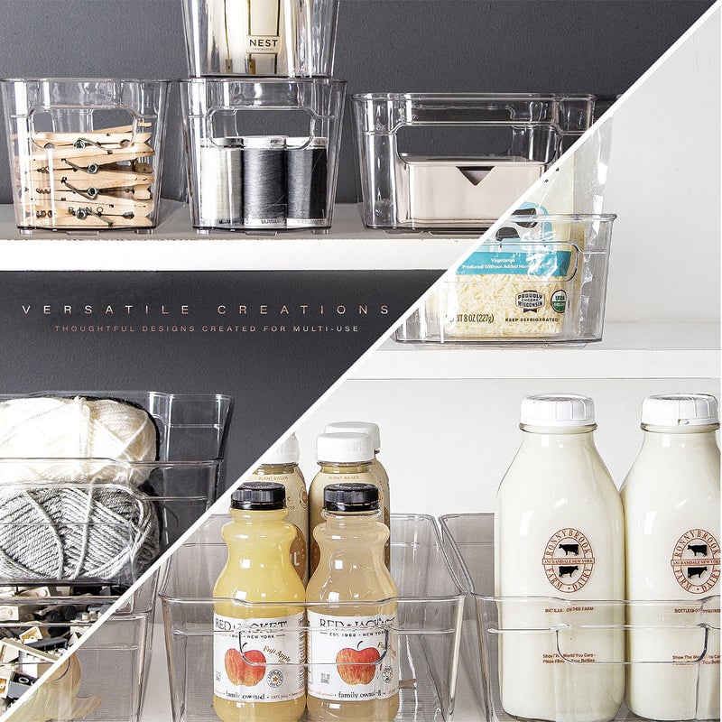 BINO | Stackable Storage Bins, Medium - 2 Pack THE STACKER COLLECTION Clear Plastic Built-In Handles BPA-Free Containers for Organizing Kitchen Pantry Multi-Use Organizer Bins - Image 4